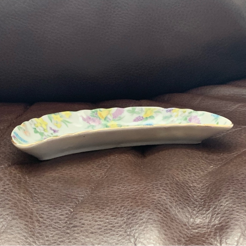 Lefton Lilac Chintz Moon Shaped Bone Dish - Picture 9 of 12